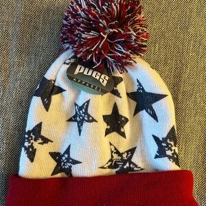 Kids Red & White Pom-Star Knit Beanie